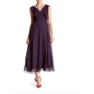 Eva Franco Anthropologie Size 8 Navy Ruffle Dress with Red Polka Dots July 4